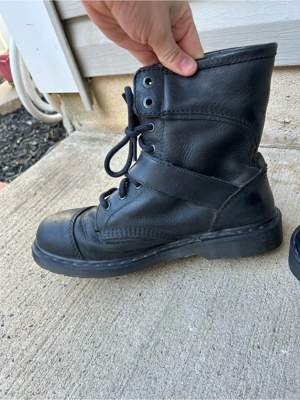 Dr. Martens Triumph 1460 Men Black Leather Lace Combat Boots with Silver Buckle